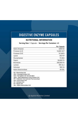 Applied Nutrition Digestive Enzyme 60 caps.