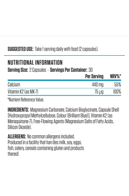 Applied Nutrition Calcium & Vitamin K2 60 kaps.